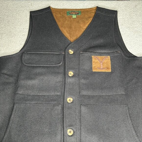 Yellowstone Vest Mens Medium Black Wool Blend Button Front Flyshacker VT564LYS - Picture 3 of 13
